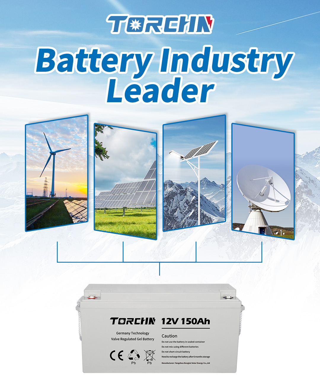 TORCHN 12v 150ah Gel Deep Cycle Batteri för solpanelssystem