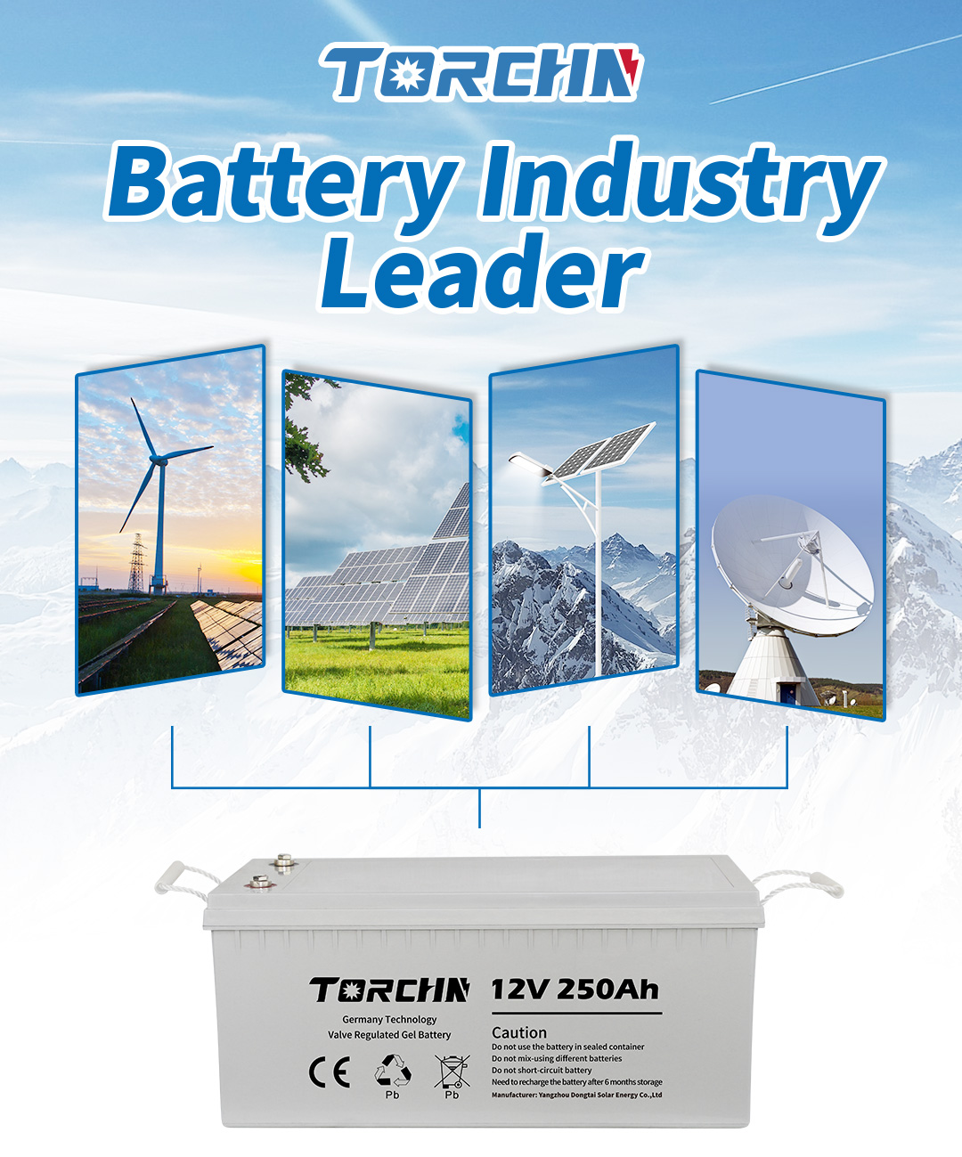 TORCHN solar gel ថ្ម 12v 250ah វដ្តជ្រៅសម្រាប់ការប្រើប្រាស់ការផ្ទុកថាមពលពន្លឺព្រះអាទិត្យ